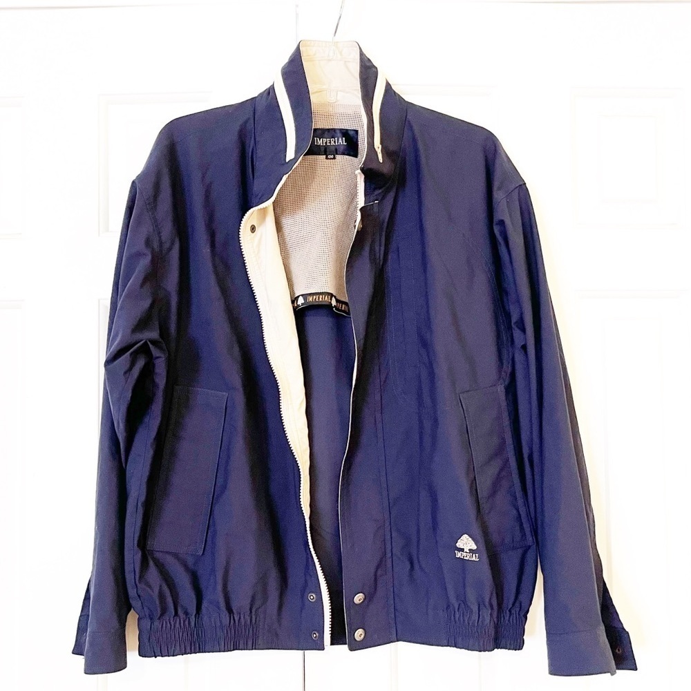 Vintage Imperial Blouson Navy Blue Full Zip Jacket w/ pockets. Men's Large